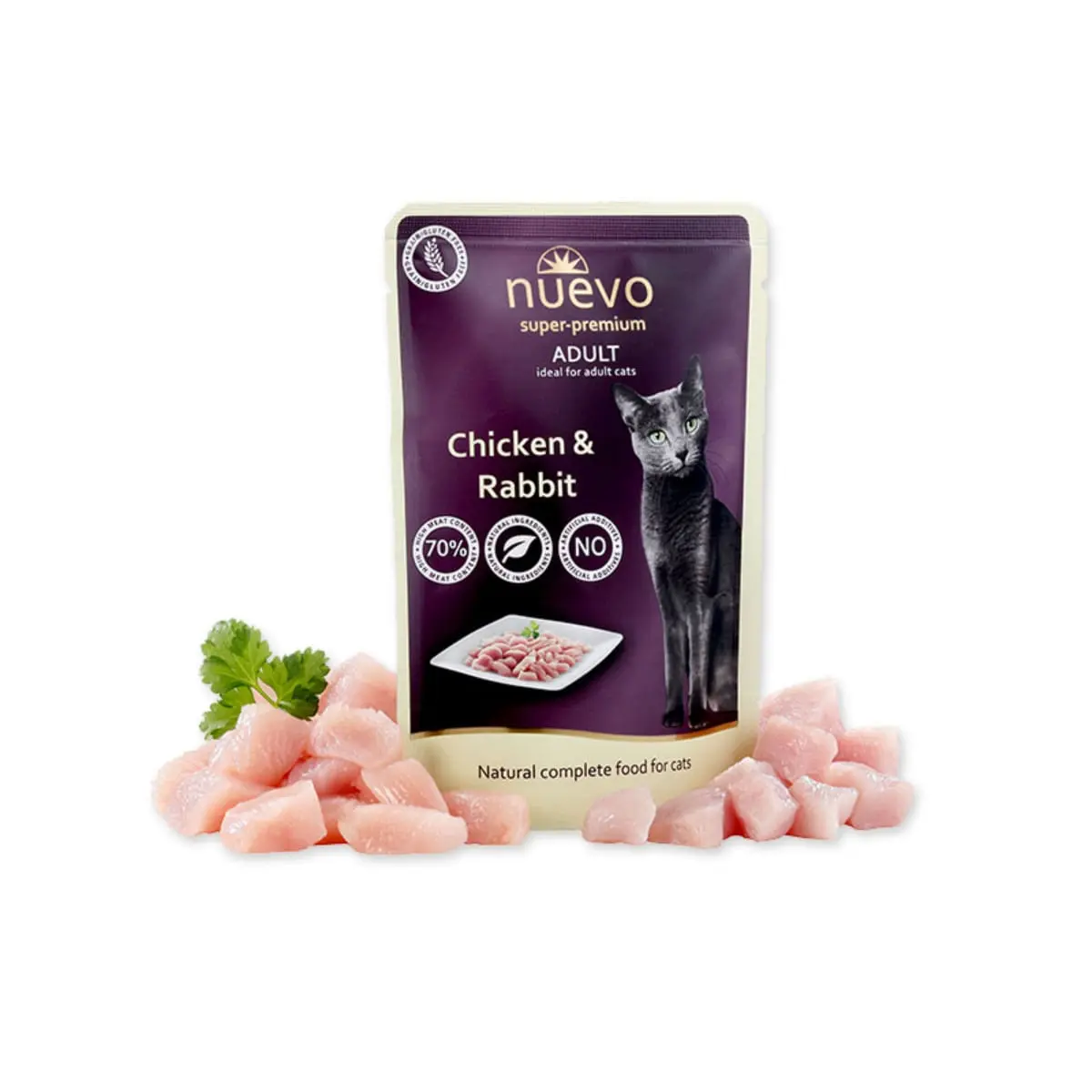 NUEVO, Pui si Iepure, hrana umeda fara cereale pisici, (pate) NUEVO, Pui si Iepure, plic hrana umeda fara cereale pisici, (pate), 85g - Image 2