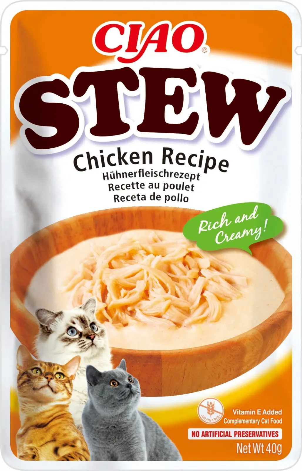 INABA Ciao Stew, Pui, plic hrana umeda fara cereale pisici, (in sos), 40g