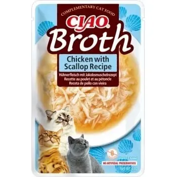 INABA Ciao Broth , Pui si Scoici, plic hrana umeda fara cereale pisici, (in supa), 40g