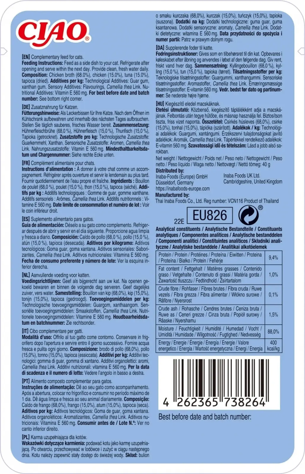 INABA Ciao Broth , Pui si Ton, plic hrana umeda fara cereale pisici, (in supa), 40g - Image 2