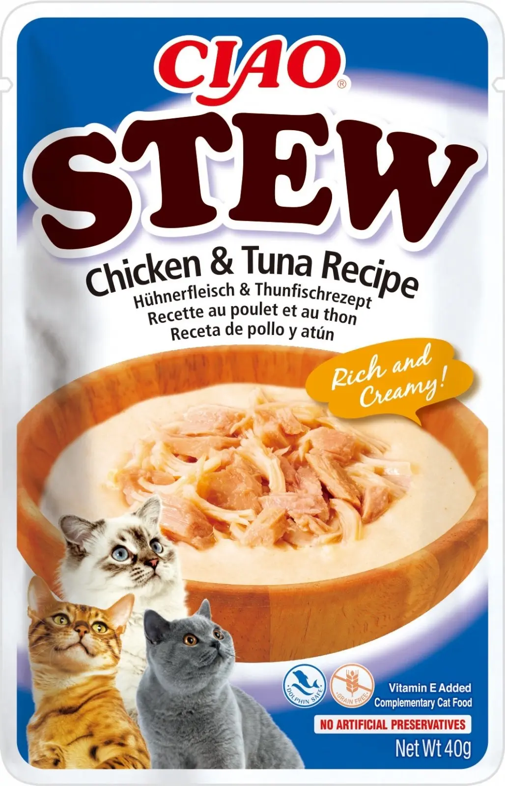 INABA Ciao Stew, Pui si Ton, plic hrana umeda fara cereale pisici, (in sos), 40g - Image 3