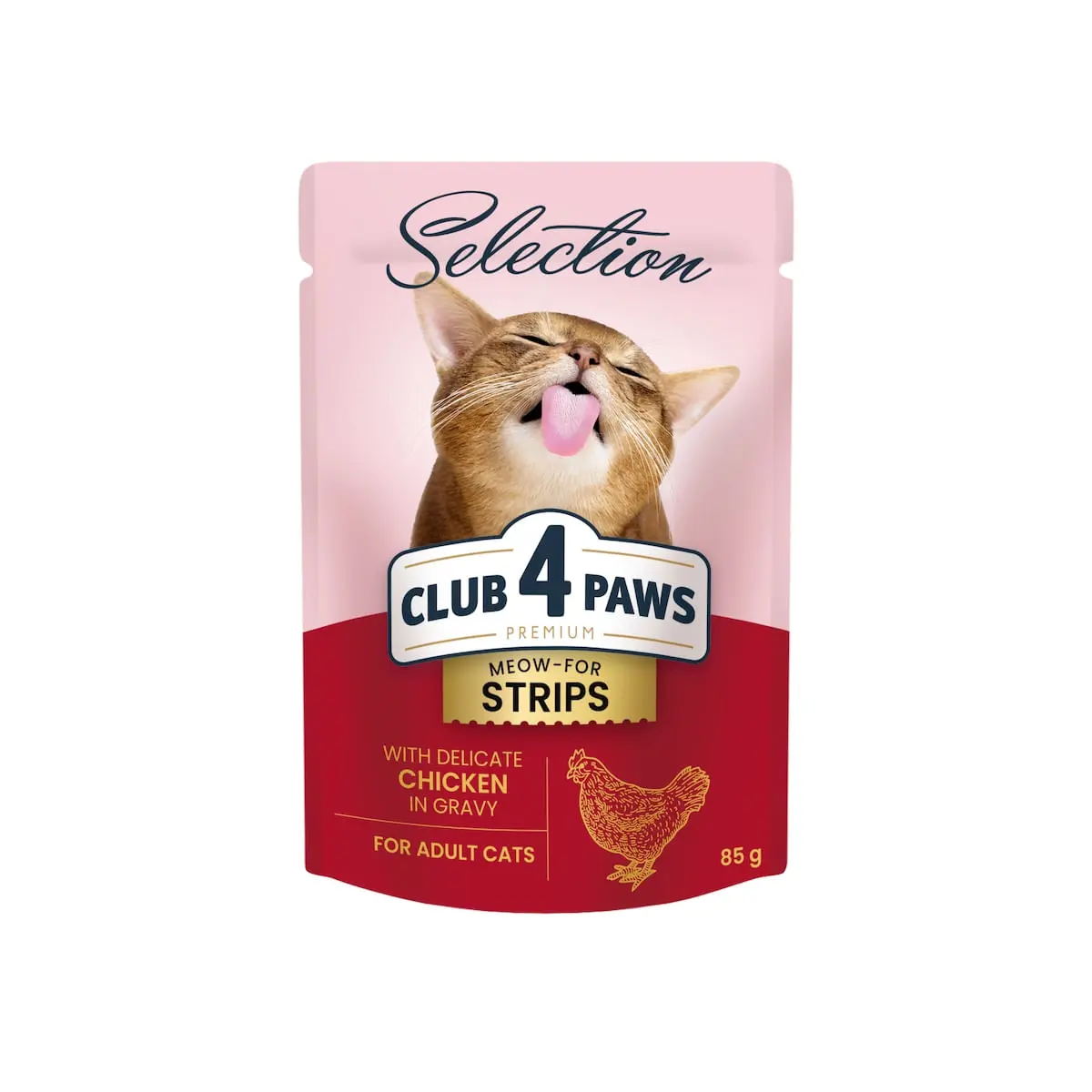 CLUB 4 PAWS Premium Selection Stripsuri, Pui, plic hrana umeda pisici, (in sos), 85g - Image 2