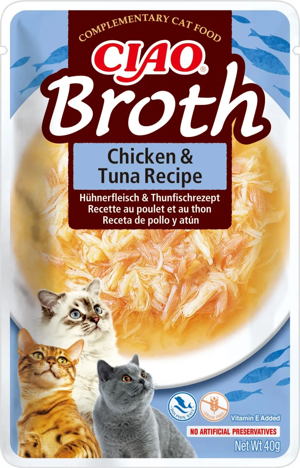 INABA Ciao Broth , Pui si Ton, plic hrana umeda fara cereale pisici, (in supa), 40g