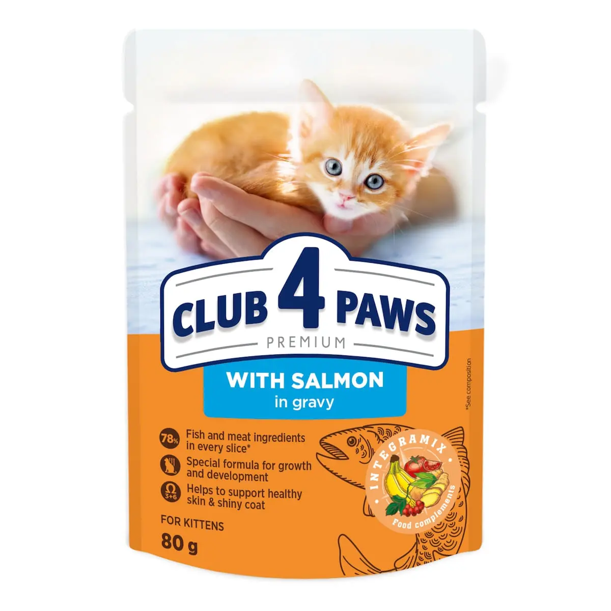CLUB 4 PAWS Premium , Somon, plic hrana umeda pisici junior, (in sos), 80g