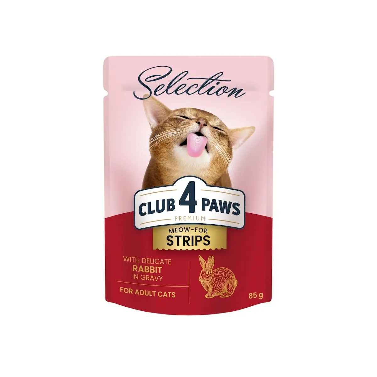 CLUB 4 PAWS Premium Selection Stripsuri, Iepure, plic hrana umeda pisici, (in sos), 85g