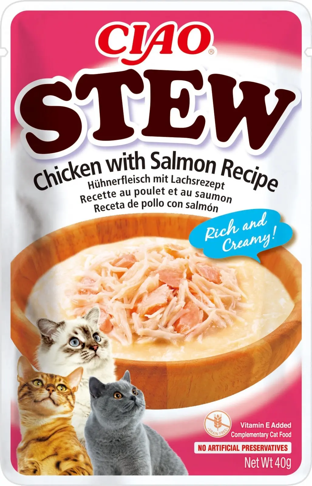 INABA Ciao Stew, Somon si Pui, plic hrana umeda fara cereale pisici, (in sos), 40g