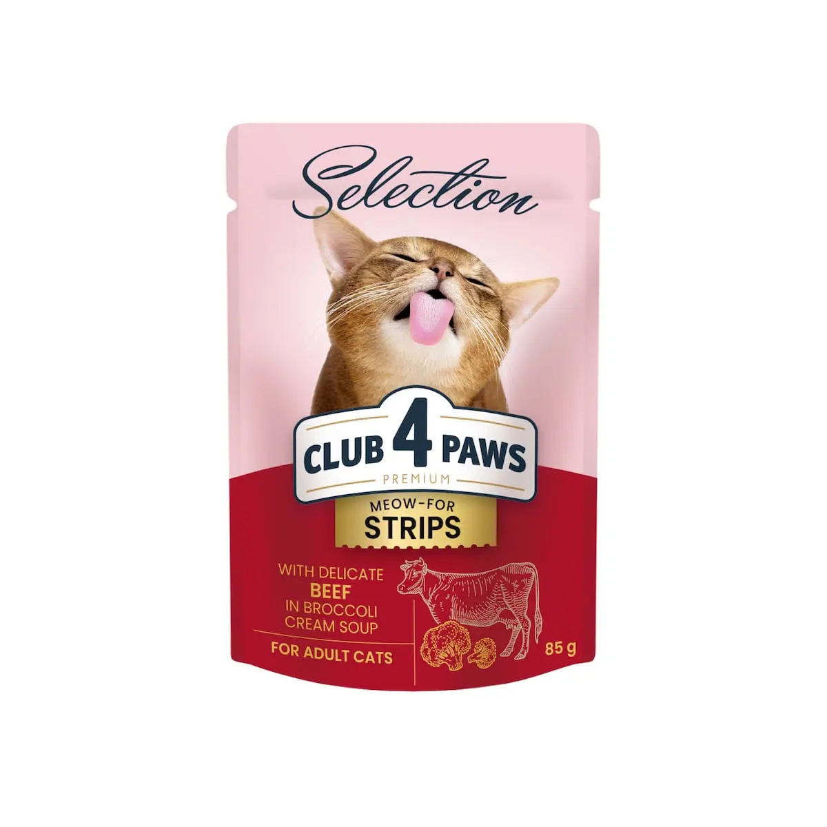 CLUB 4 PAWS Premium Selection Stripsuri, Vita, plic hrana umeda pisici, (in supa), 85g