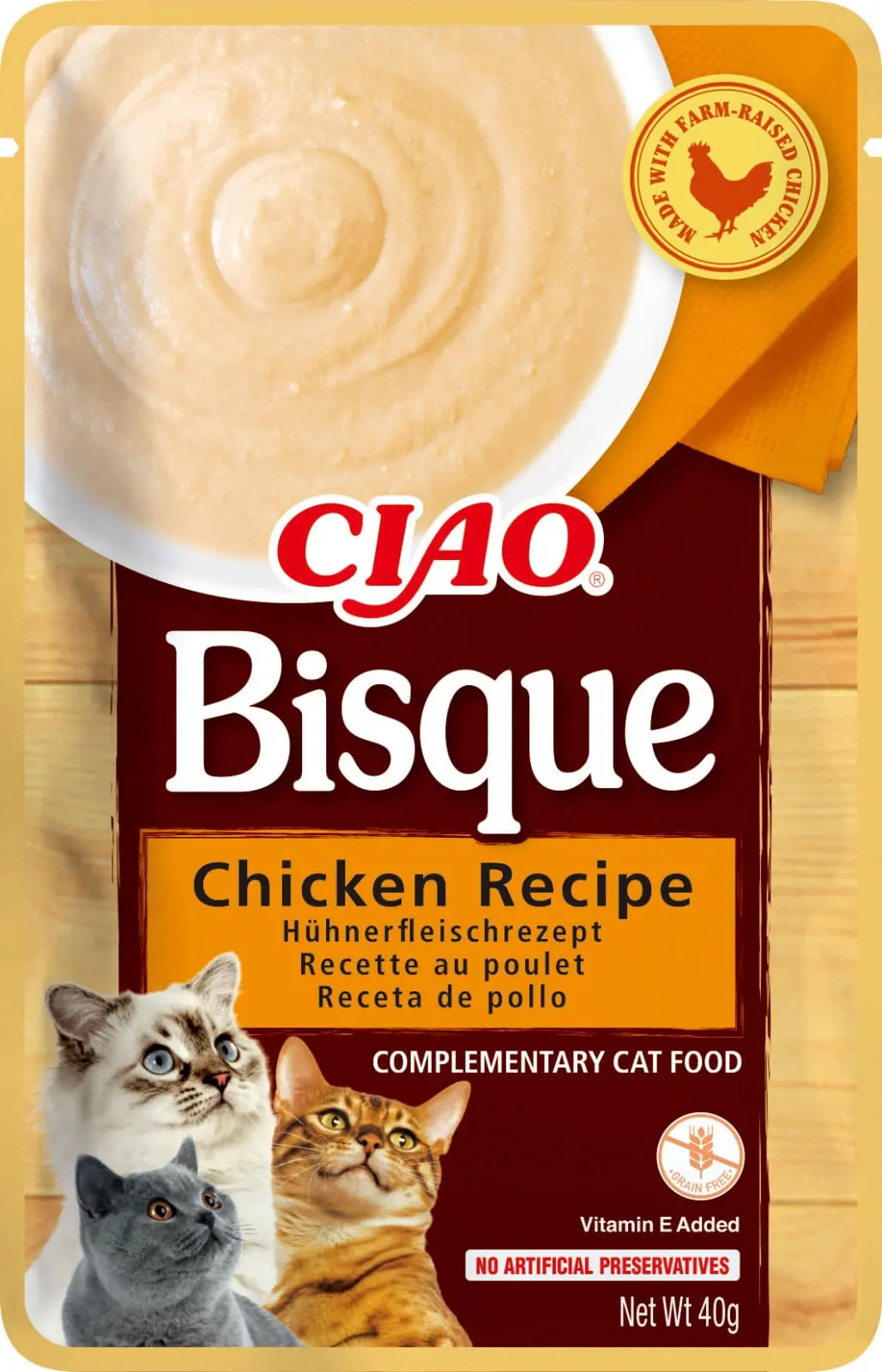 INABA Ciao Bisque, Pui, plic hrana umeda fara cereale pisici, (piure), 40g