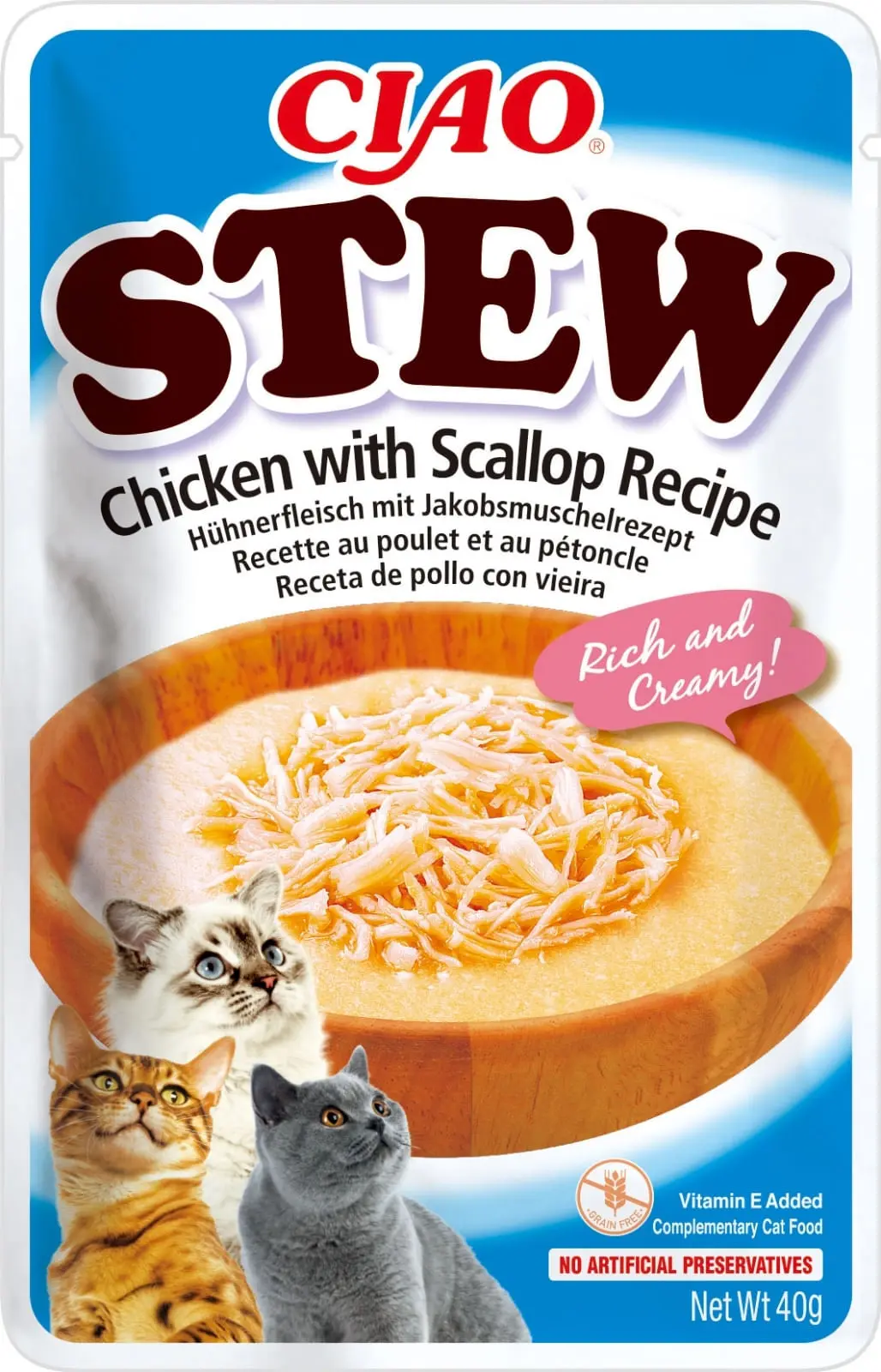 INABA Ciao Stew, Pui si Scoici, plic hrana umeda fara cereale pisici, (in sos), 40g - Image 3