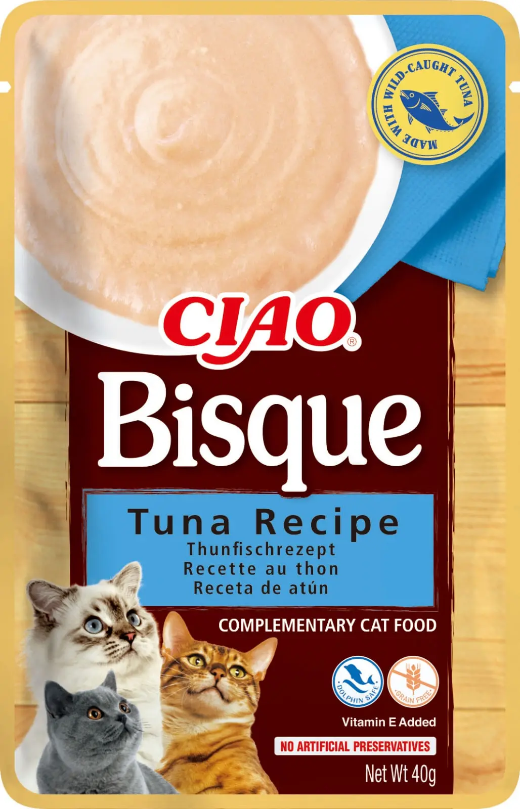 INABA Ciao Bisque, Ton, plic hrana umeda fara cereale pisici, (piure), 40g