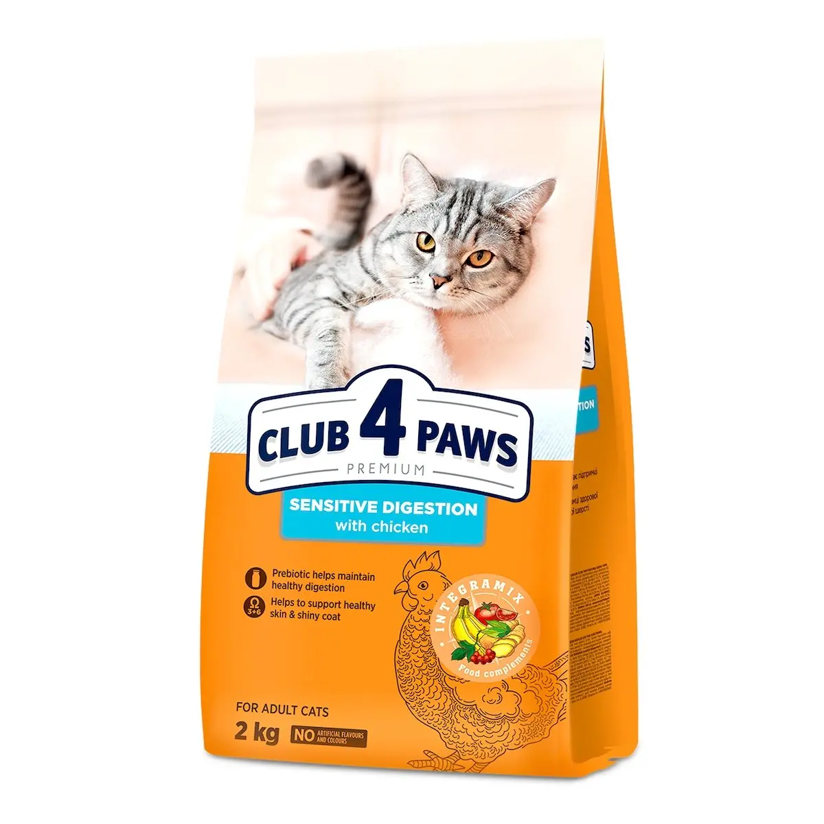 CLUB 4 PAWS Sensitive, Pui, hrana uscata pisici, sistem digestiv, 2kg