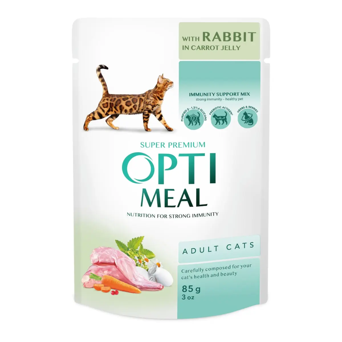 OPTIMEAL, Iepure si Morcov, plic hrana umeda pisici, piele & blana, (in aspic), bax, 85g x  12buc - Image 5