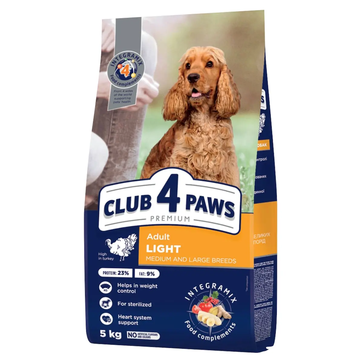CLUB 4 PAWS Adult Light, M-XL, Curcan, hrana uscata caini, obezitate, 5kg