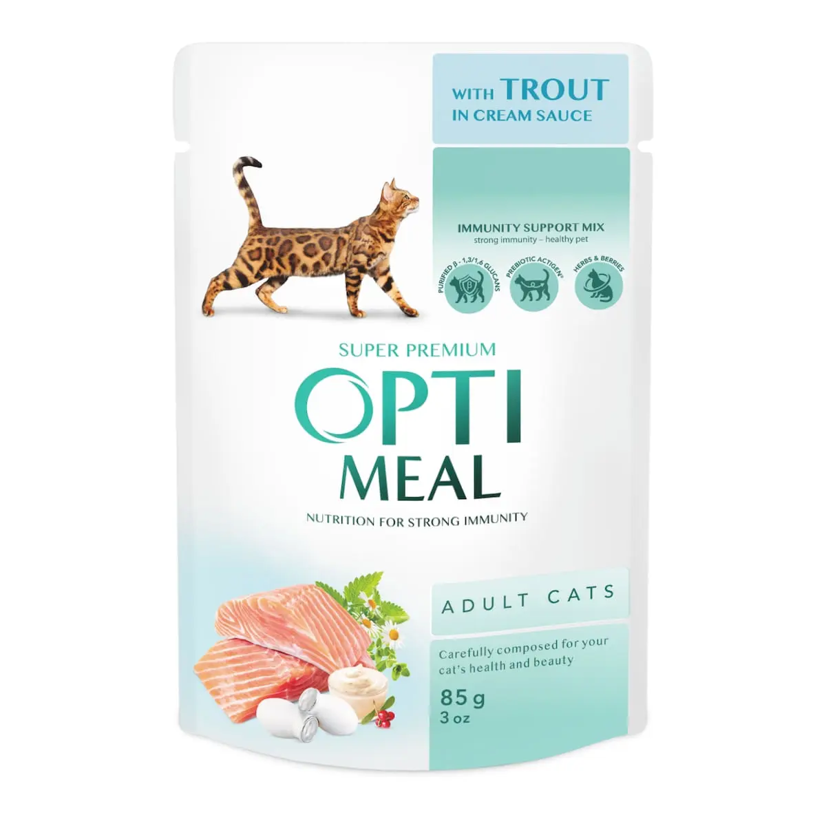 OPTIMEAL, Pastrav, plic hrana umeda pisici, (in sos), 85g