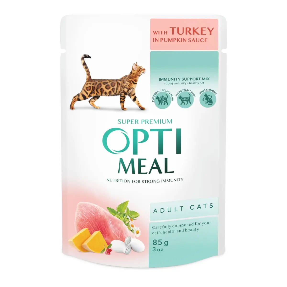 OPTIMEAL Curcan si Dovleac, plic hrana umeda pisici, (in sos), 85g x 12buc