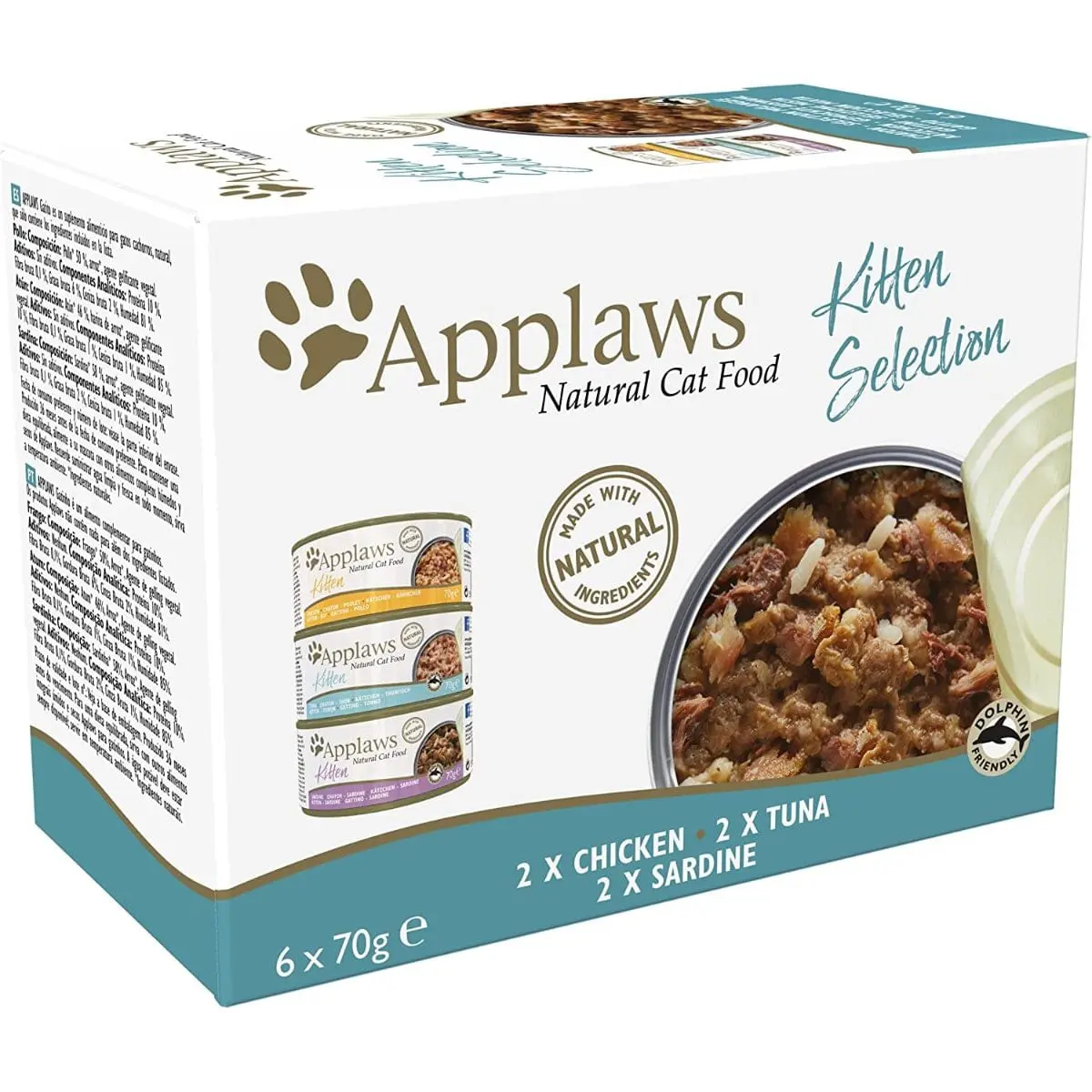 APPLAWS Mixed Selection Multipack, 3 arome (Pui, Ton, Sardine), pachet mixt, conserva hrana umeda pisici junior, 70g x 6