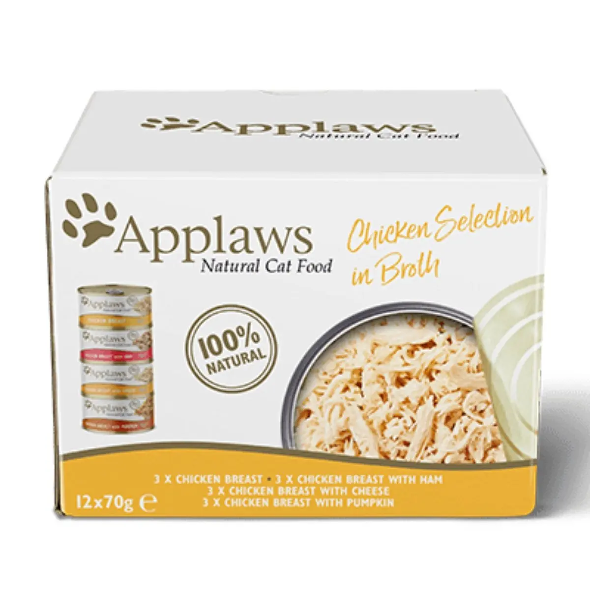APPLAWS Chicken Selection Multipack, 3 arome (Pui si Dovleac, Pui si Asparagus, Pui si Orez), pachet mixt, plic hrana umeda pisici, 70g x 12
