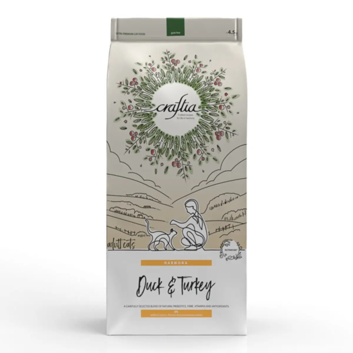 CRAFTIA Harmona, Rata si Curcan, hrana uscata fara cereale pisici, 4.5kg