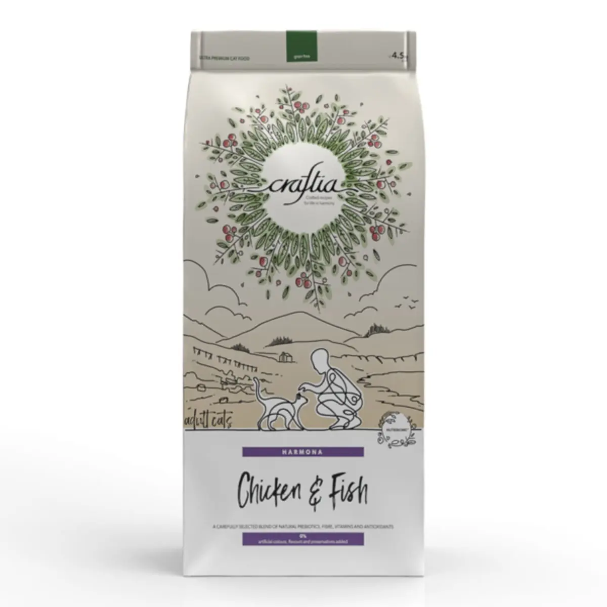 CRAFTIA Harmona, Pui si Peste, hrana uscata fara cereale pisici, 4.5kg