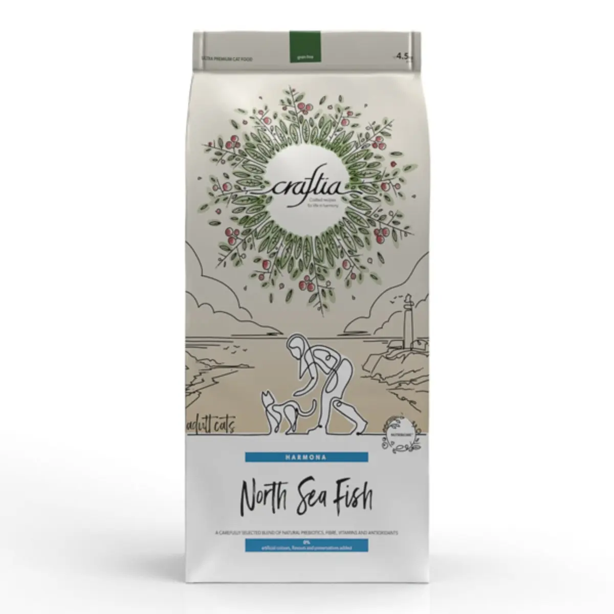 CRAFTIA Harmona Peste din Marea Nordului, Somon si Hering, hrana uscata fara cereale pisici, 4.5kg