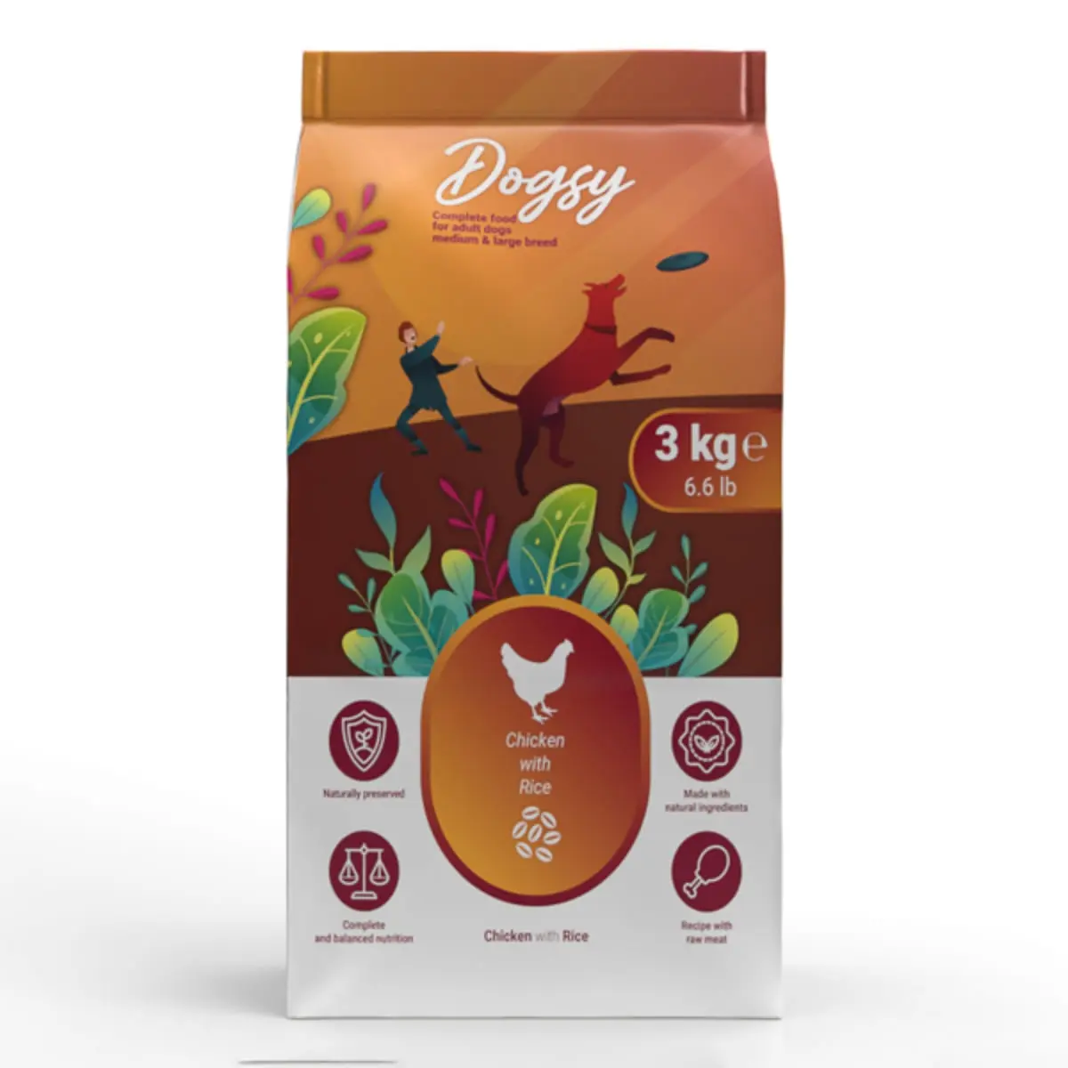 DOGSY, M-XL, Pui si Orez, hrana uscata caini, 3kg