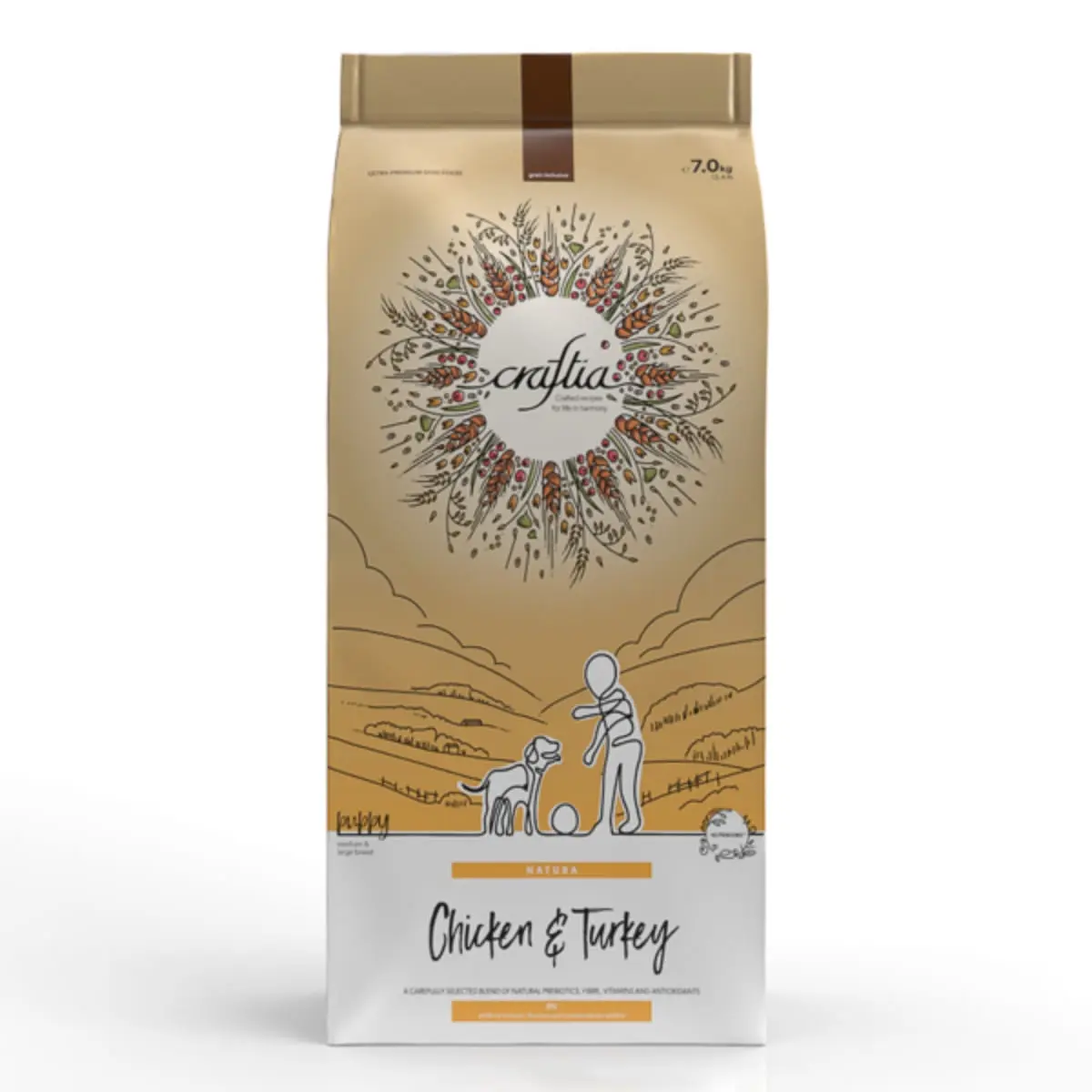 CRAFTIA Natura, M-XL, Pui si Curcan, hrana uscata caini junior, 7kg