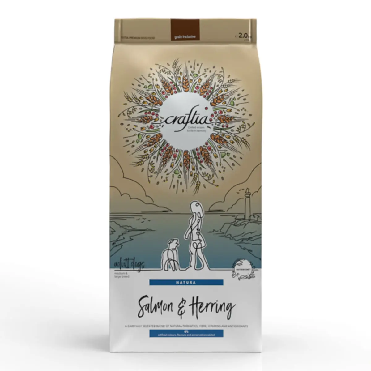 CRAFTIA Natura, M-XL, Somon si Hering, hrana uscata caini, 2kg