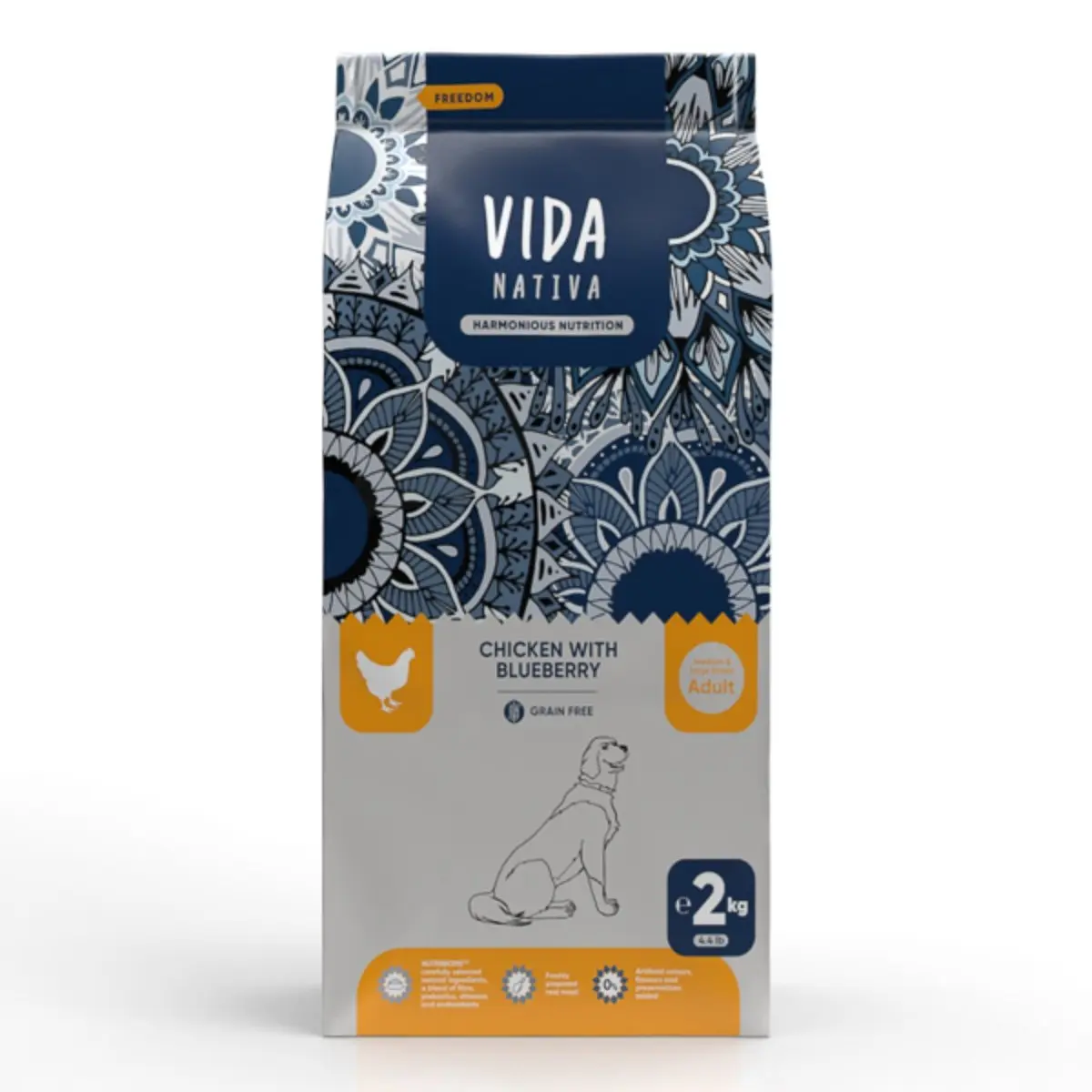 VIDA NATIVA Freedom, M-XL, Pui si afine, hrana uscata fara cereale caini, 2kg