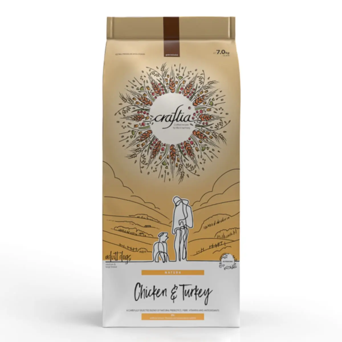 CRAFTIA Natura, M-XL, Pui si Curcan, hrana uscata caini, 7kg