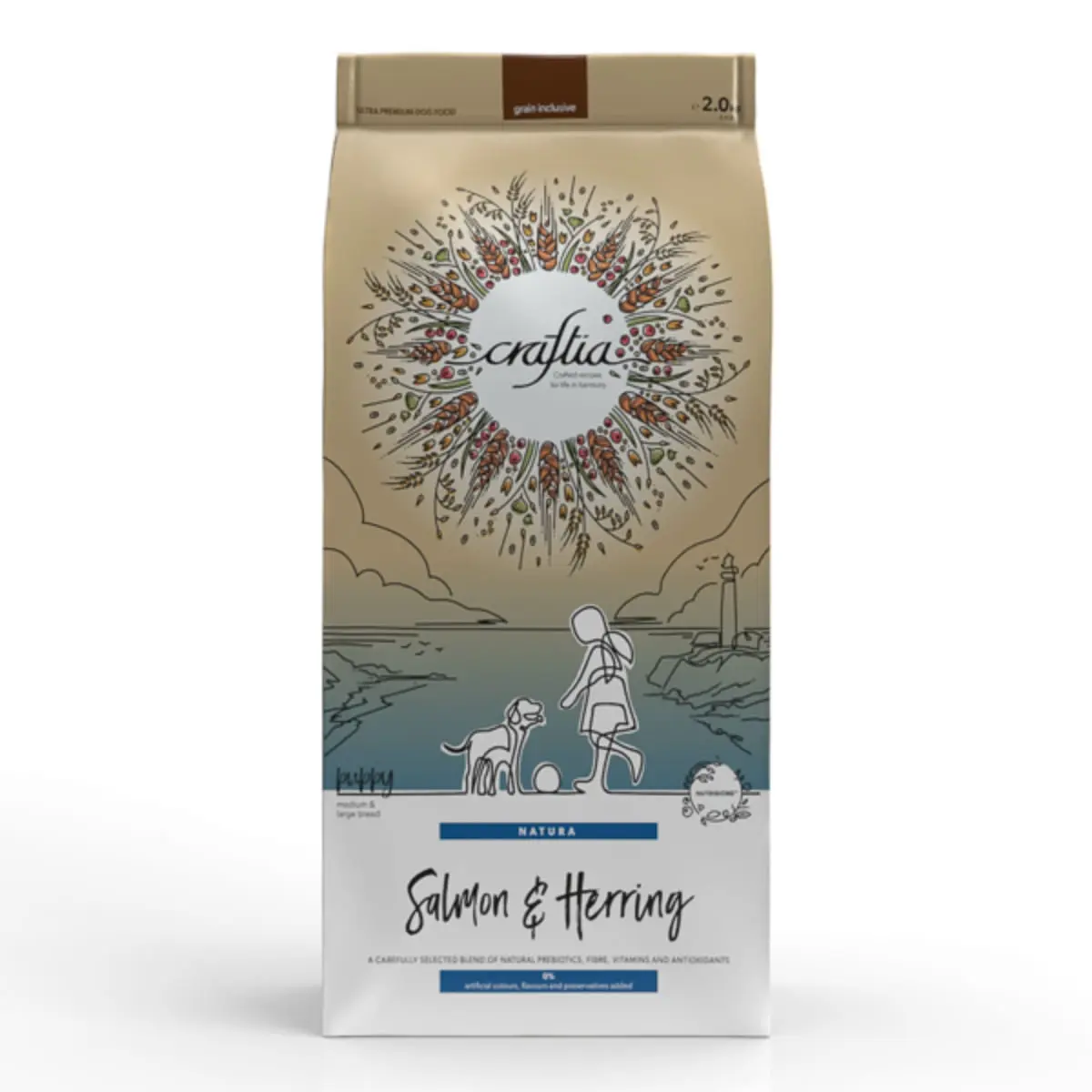 CRAFTIA Natura, M-XL, Somon si Hering, hrana uscata caini junior, 2kg - Image 2