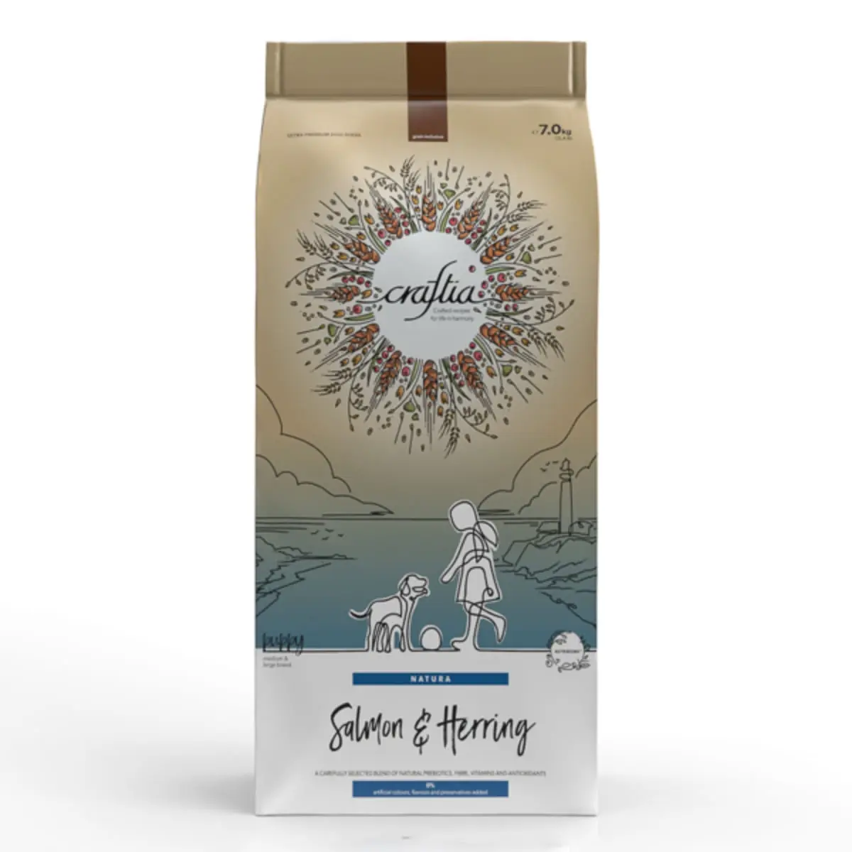 CRAFTIA Natura, M-XL, Somon si Hering, hrana uscata caini junior, 7kg