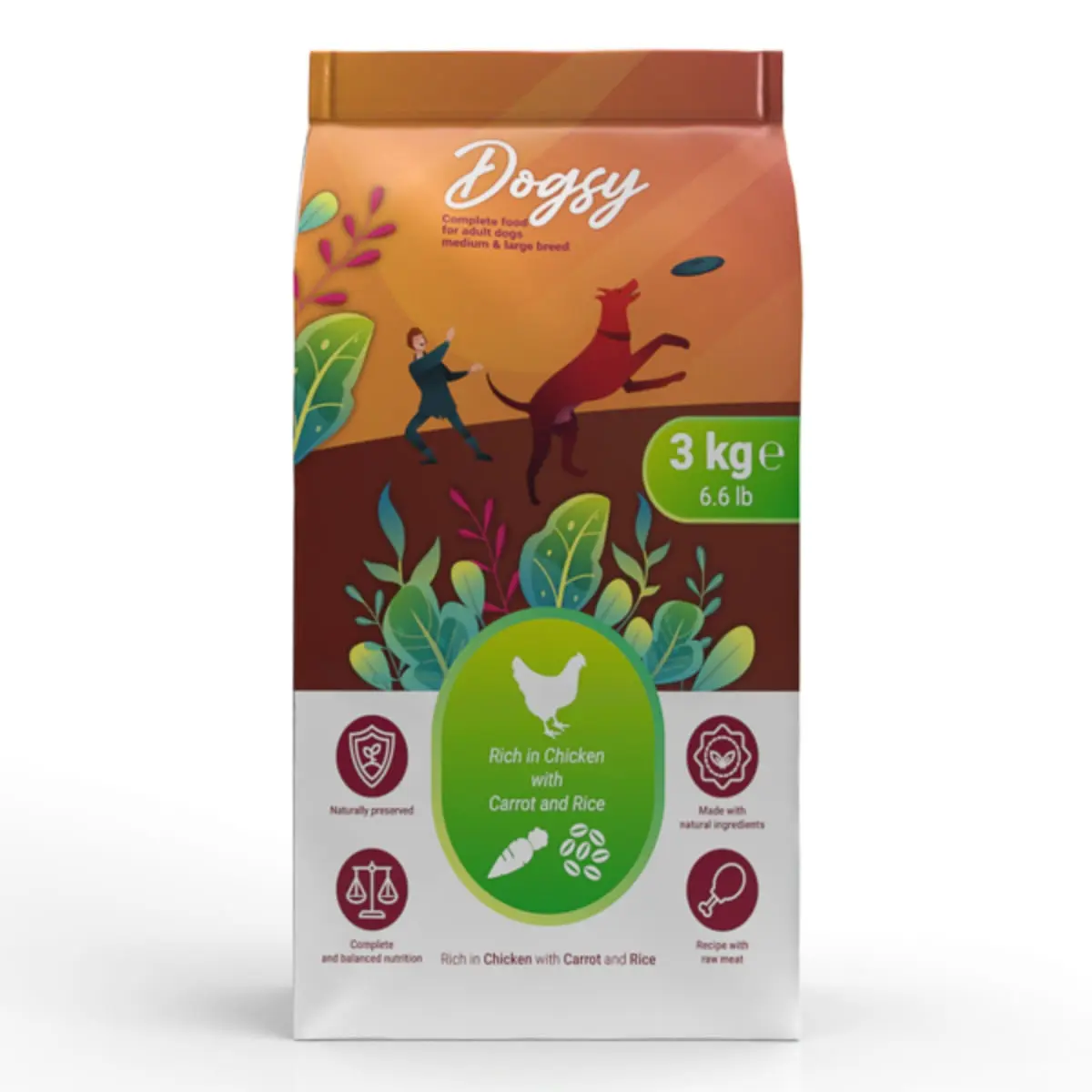 DOGSY, M-XL, Pui si Morcov, hrana uscata caini, 3kg