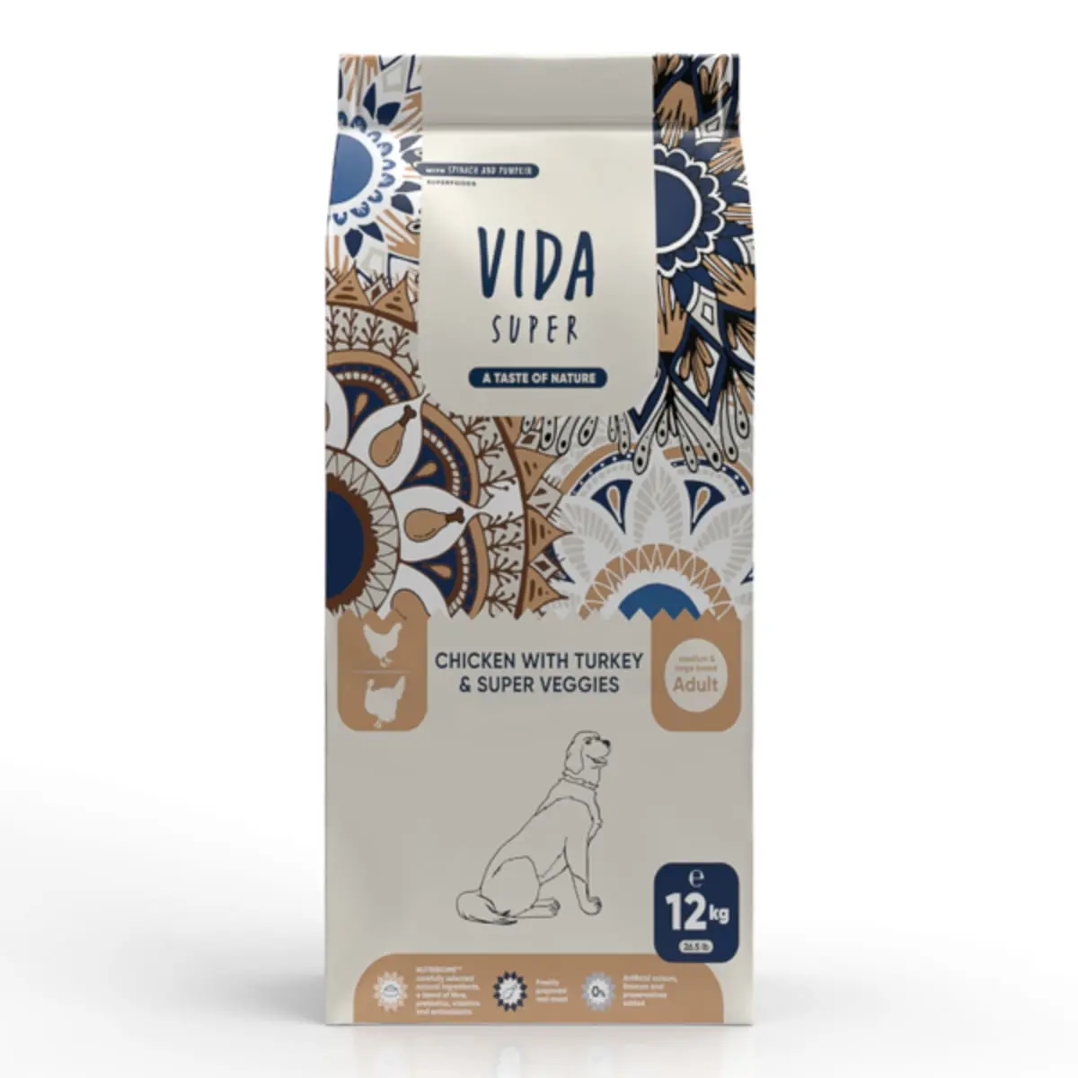 VIDA SUPER, M-XL, Pui, Curcan si Legume, hrana uscata caini, 12kg