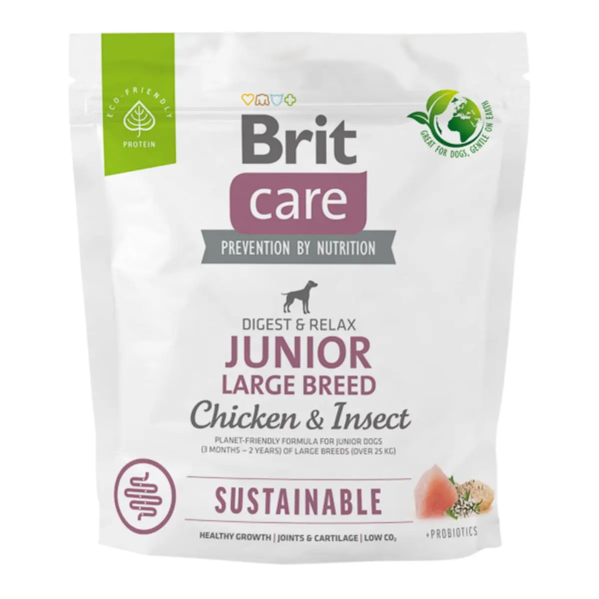 BRIT Care Sustainable, Digest & Relax, L-XL, Pui si Insecte, hrana uscata caini junior, sistem digestiv BRIT Care Sustainable Junior Large Breed, L-XL, Pui si Insecte, hrana uscata caini junior, sistem digestiv, 1kg - Image 2