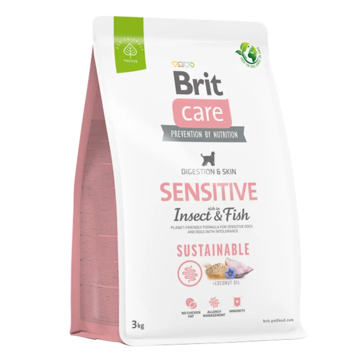 BRIT Care Sustainable Sensitive, XS-XL, Insecte si Peste, hrana uscata caini, piele & blana, sistem digestiv, 3kg