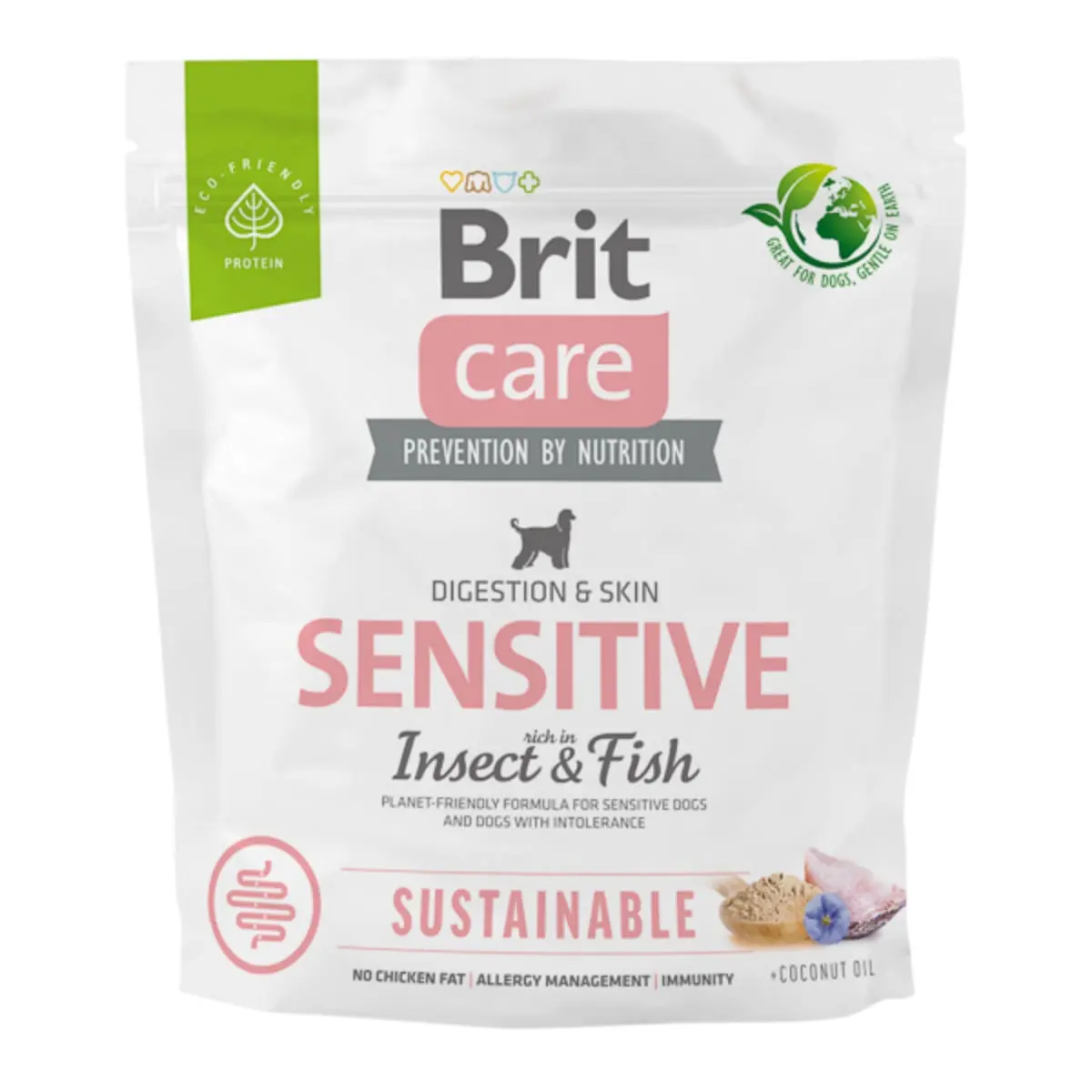 BRIT Care Sustainable Sensitive, XS-XL, Insecte si Peste, hrana uscata caini, piele & blana, sistem digestiv, 1kg