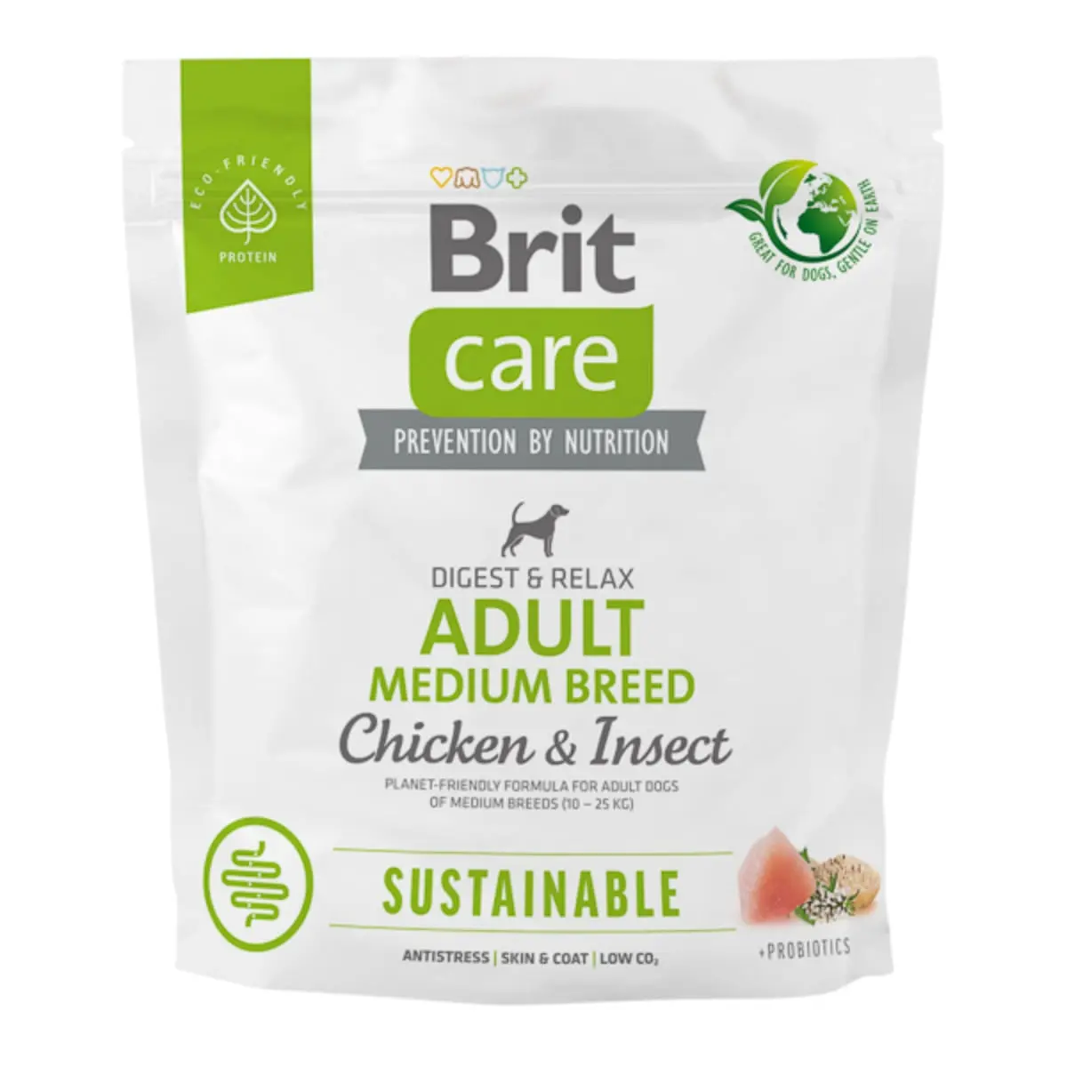 BRIT Care Sustainable, Digest & Relax, M, Pui si Insecte, hrana uscata caini, sistem digestiv BRIT Care Sustainable Adult Medium Breed, M, Pui si Insecte, hrana uscata caini, sistem digestiv, 1kg