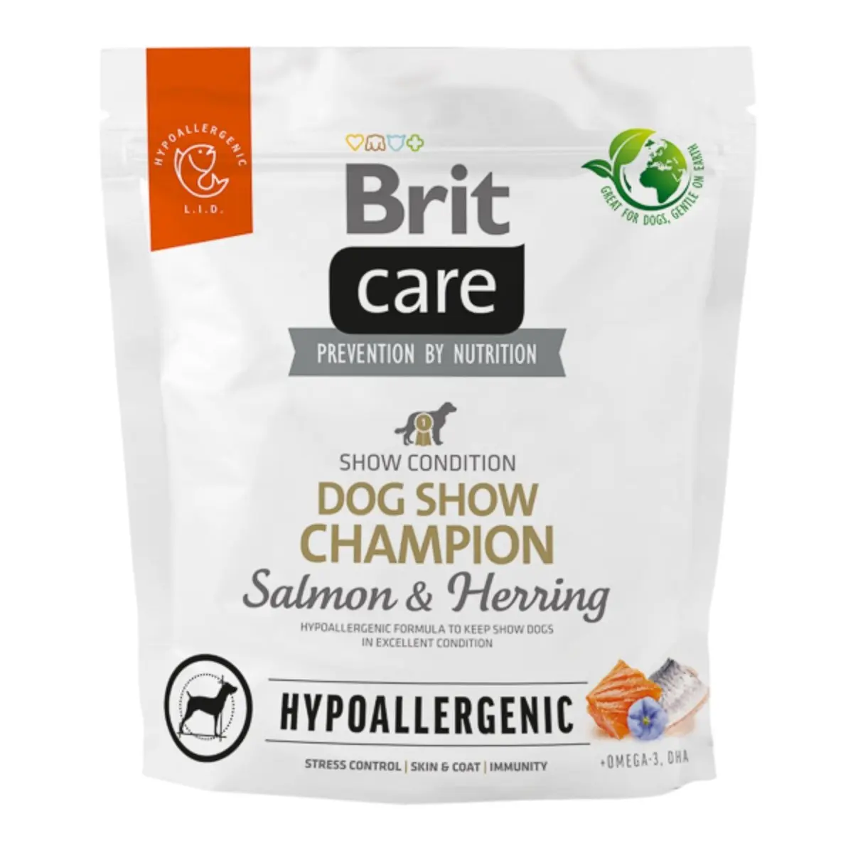 BRIT Care Hypoallergenic Dog Show Champion, XS-XL, Somon si Hering, hrana uscata monoproteica caini, sistem imunitar & alergii, 1kg - Image 2
