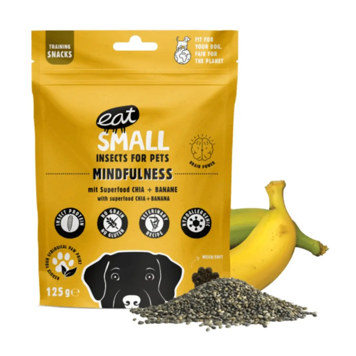 EAT SMALL Mindfulness, XS-XL, Insecte, punguta, resigilabil recompense functionale fara cereale caini, sistem nervos & calmante, 125g