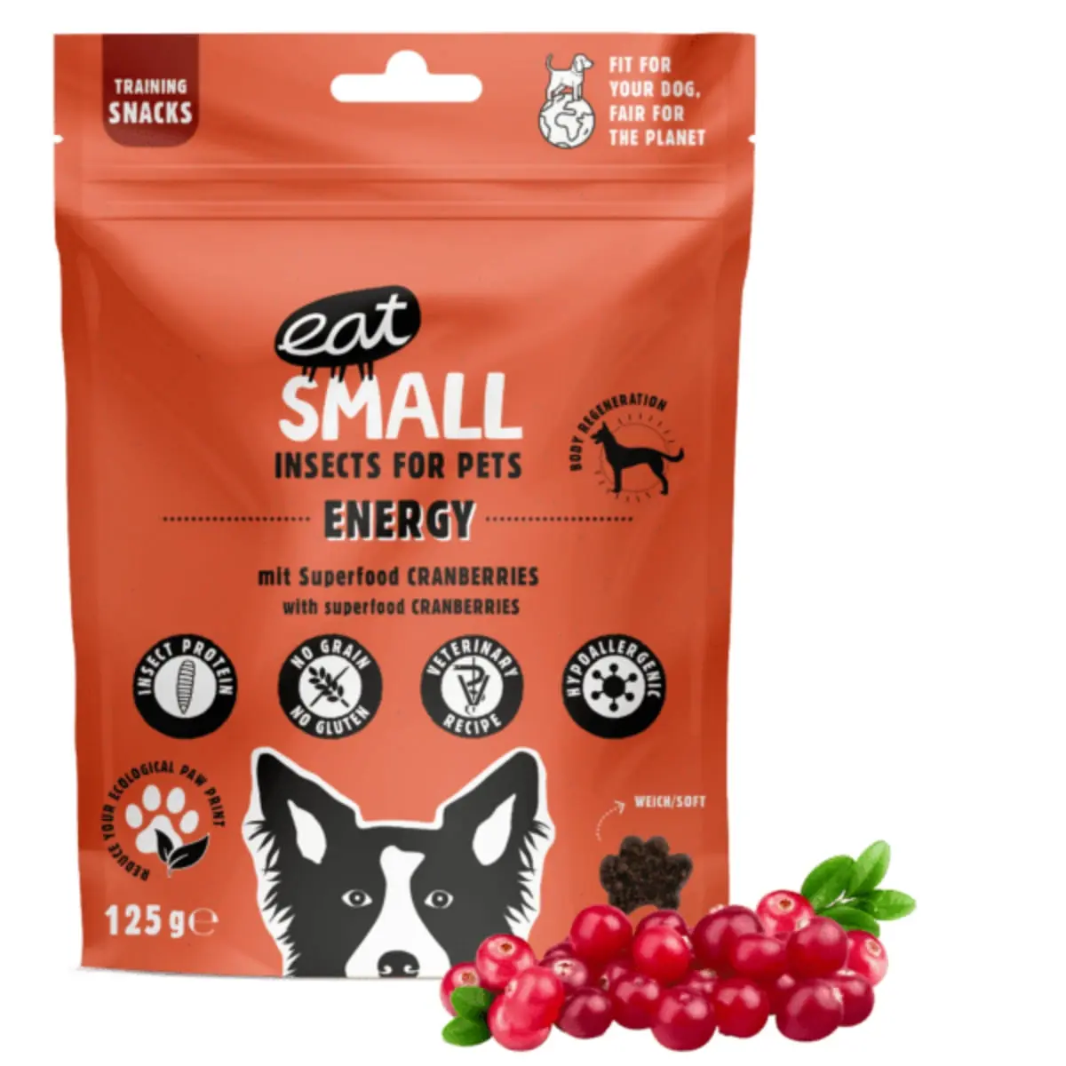 EAT SMALL Energy Snack, XS-XL, Insecte, punguta, resigilabil recompense functionale monoproteica fara cereale caini, sistem imunitar & alergii, 125g - Image 3