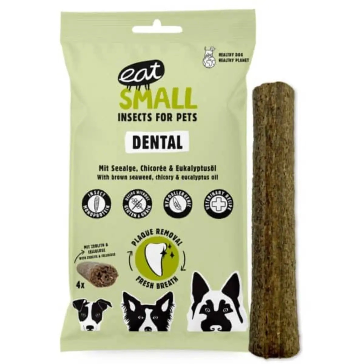 EAT SMALL Dental Stick, XS-XL, Insecte si Alge Marine, punguta recompense functionale caini, sensibilitati dentare, sistem imunitar & alergii, 120g
