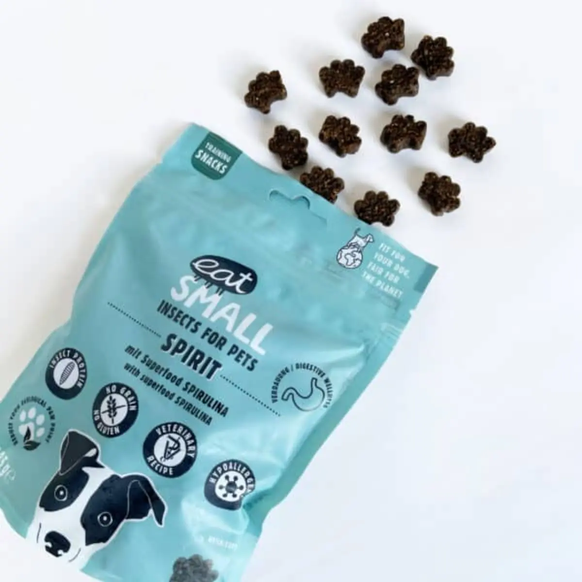 EAT SMALL Spirit Snack, XS-XL, Insecte si Spirulina, punguta, resigilabil recompense functionale fara cereale caini, sistem imunitar & alergii, 125g - Image 2