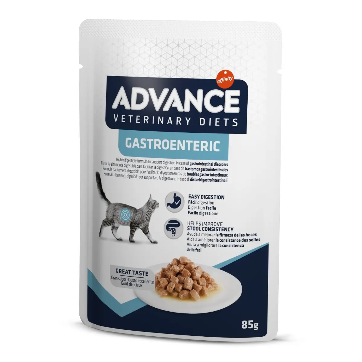 ADVANCE VETERINARY DIETS Gastroenteric, Pui, dieta veterinara,, plic hrana umeda pisici junior & adult, sistem digestiv, (in sos), bax, 85g x 12buc
