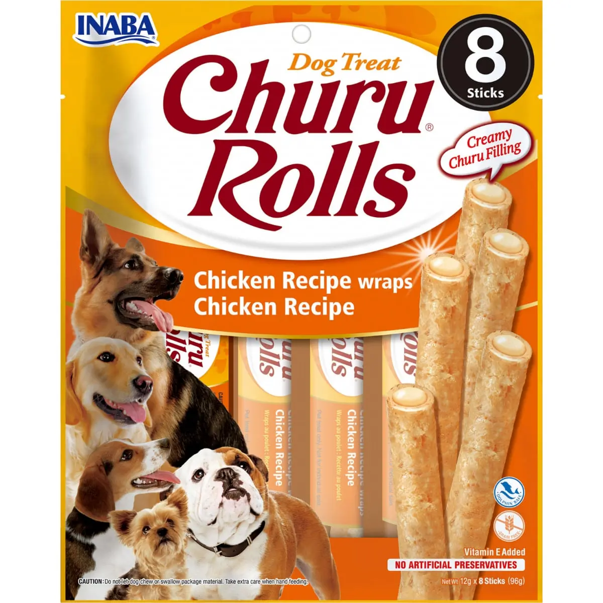 INABA Churu Rolls, XS-XL, Pui, punguta recompense fara cereale caini, semimoist, 92g