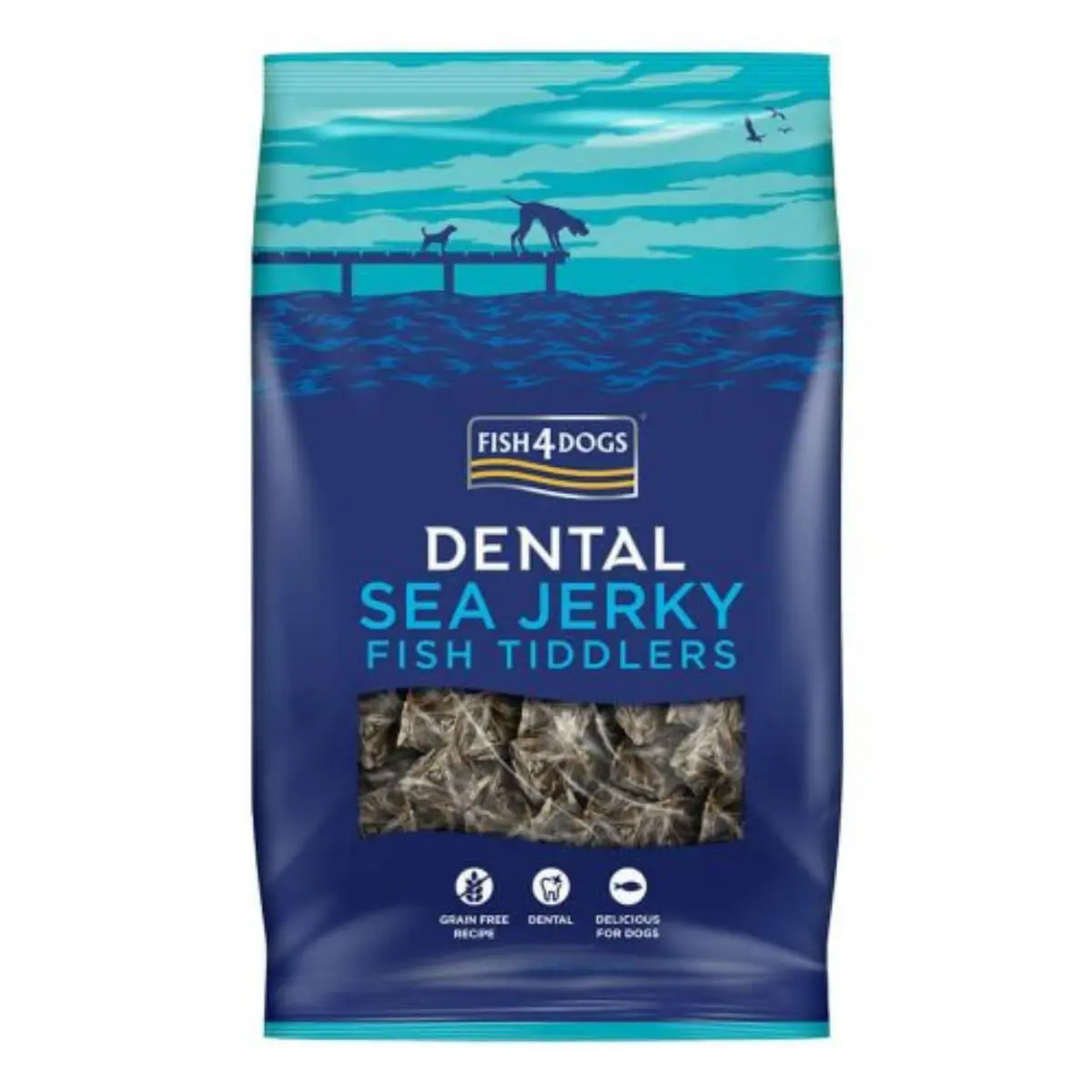FISH4DOGS Dental Sea Jerky Fish Tiddlers, XS-XL, Peste, punguta recompense fara cereale caini, deshidratat, 115g