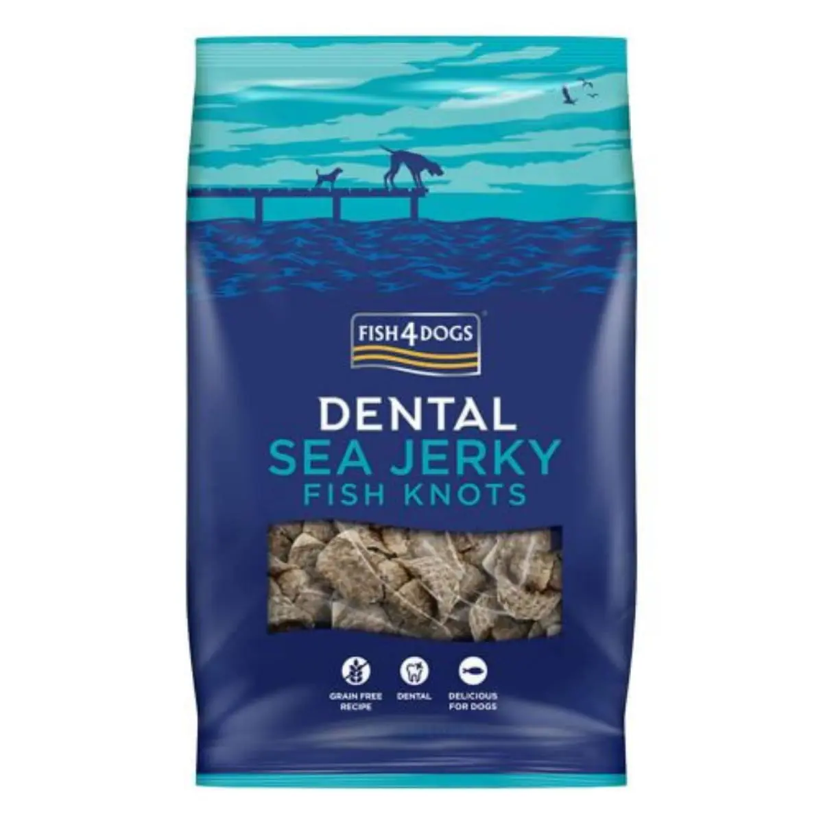 FISH4DOGS Dental Sea Jerky Fish Knots, XS-XL, Peste, punguta recompense fara cereale caini, deshidratat, 100g