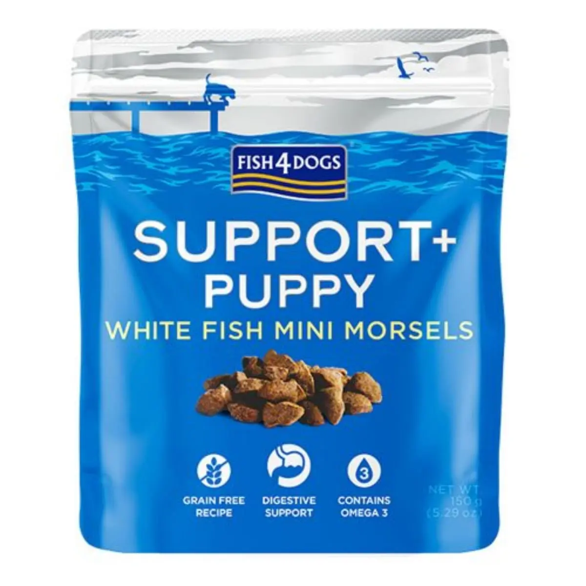 FISH4DOGS Support+ Puppy Digestion, XS-XL, Peste alb, punguta recompense functionale fara cereale caini junior, sistem digestiv, 150g - Image 2
