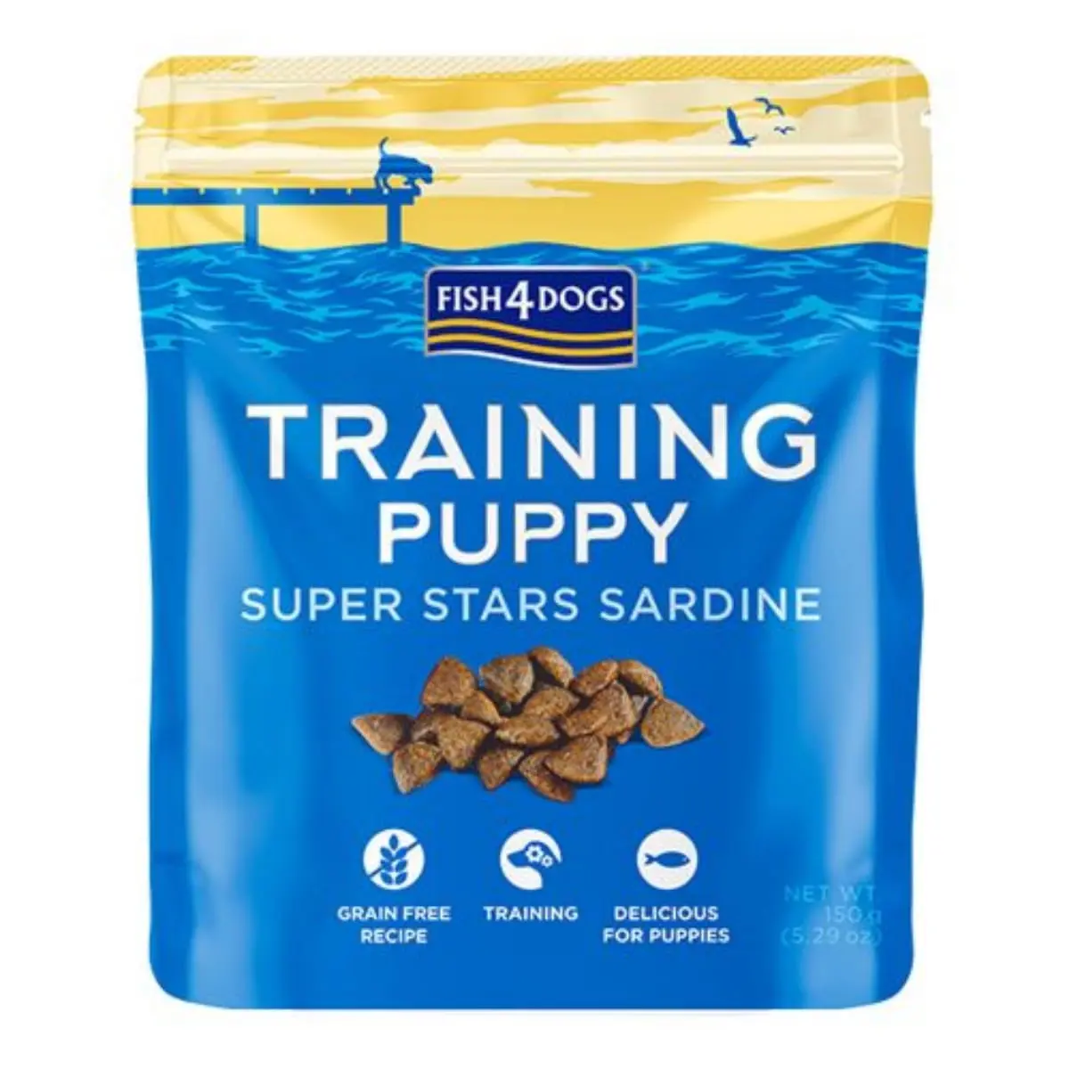 FISH4DOGS Training Puppy Superstars, XS-XL, Sardine, punguta recompense fara cereale caini junior, 150g