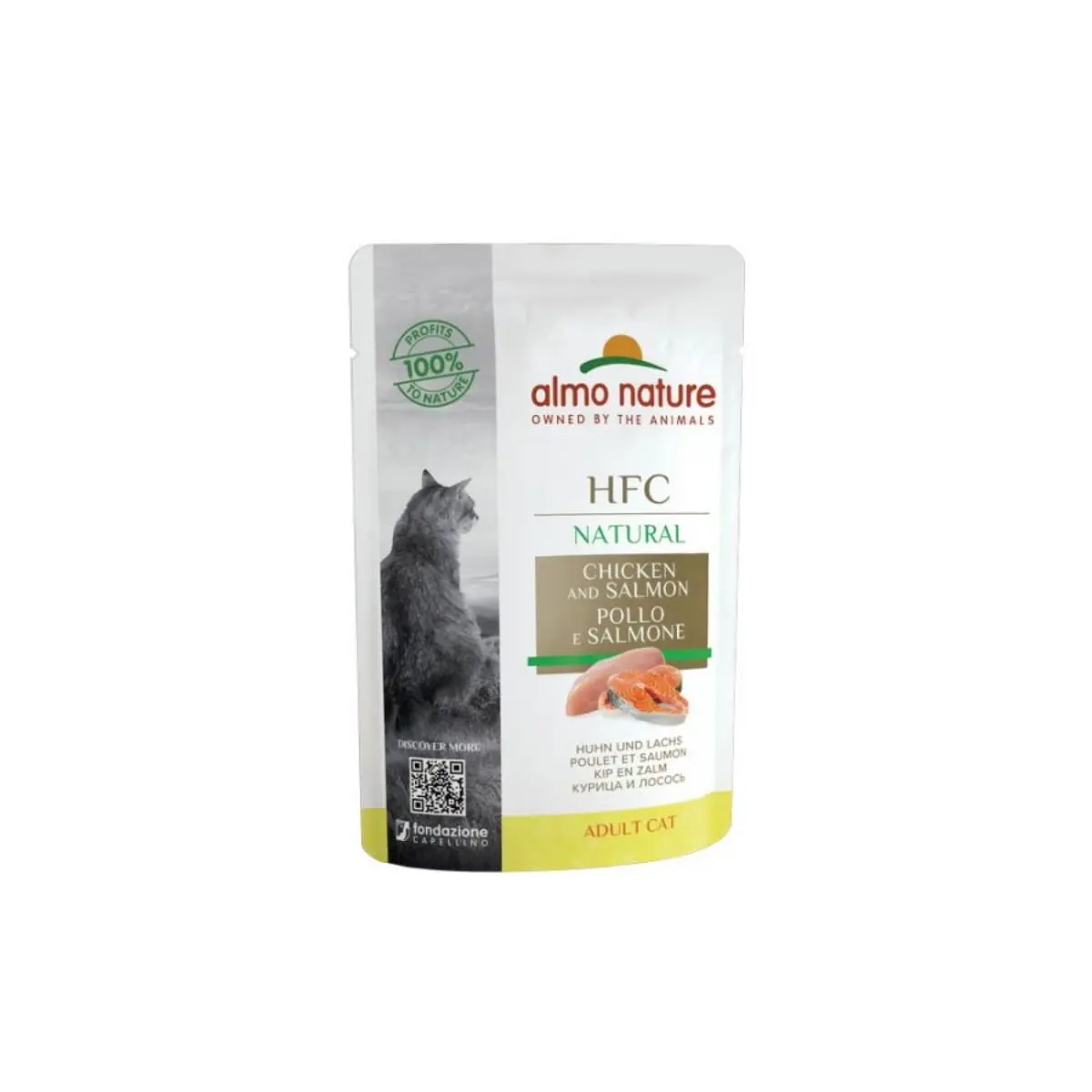 ALMO NATURE HFC, Pui si Somon, plic hrana umeda pisici, (in supa), 55g