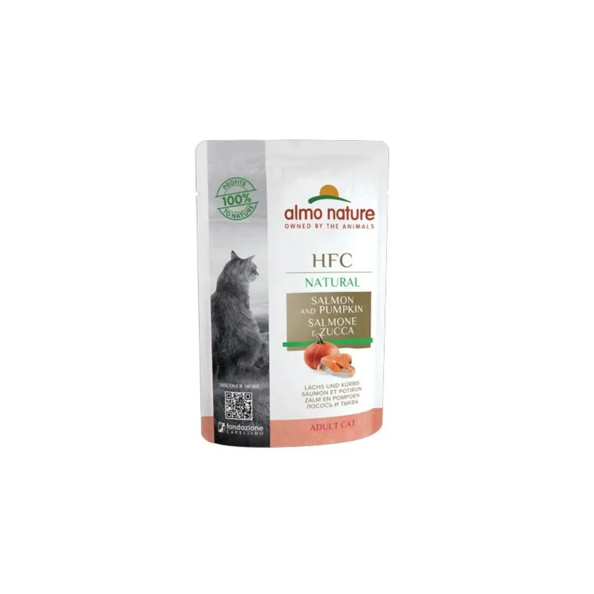 ALMO NATURE HFC, Somon si dovleac, plic hrana umeda pisici, (in supa), 55g
